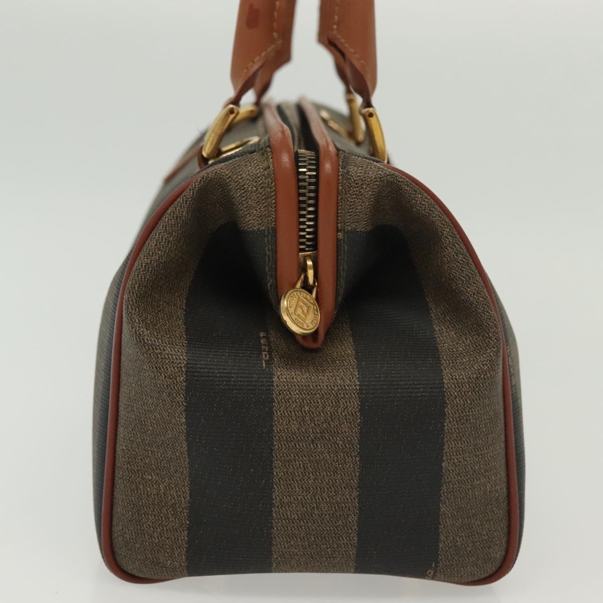 FENDI Pecan Canvas Hand Bag Black Brown Auth 137967