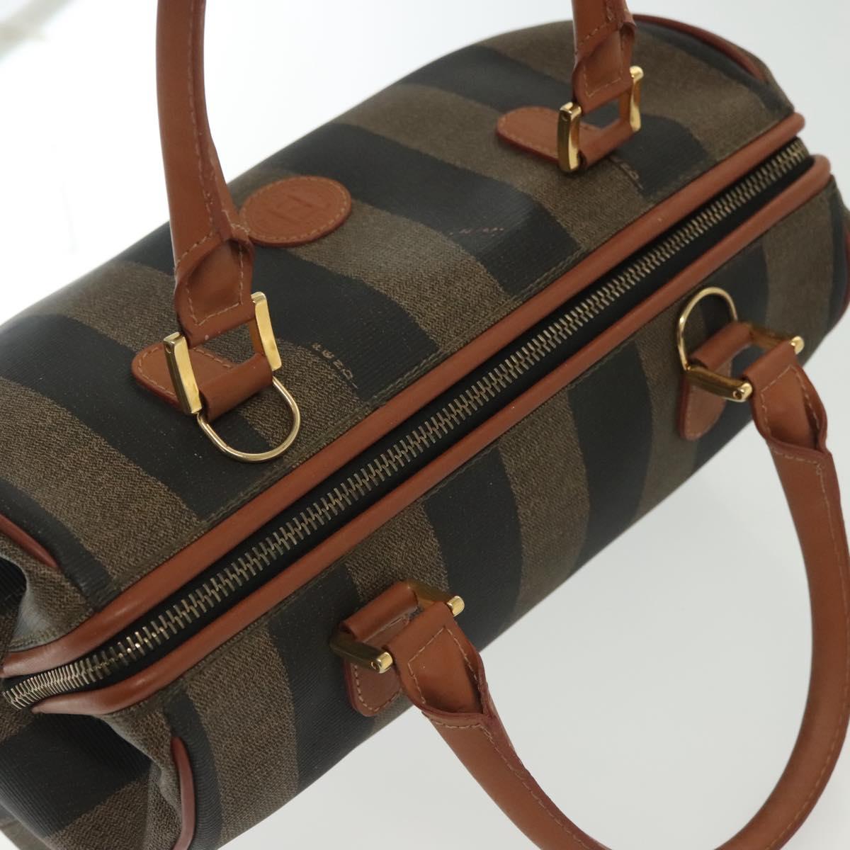 FENDI Pecan Canvas Hand Bag Black Brown Auth 137967