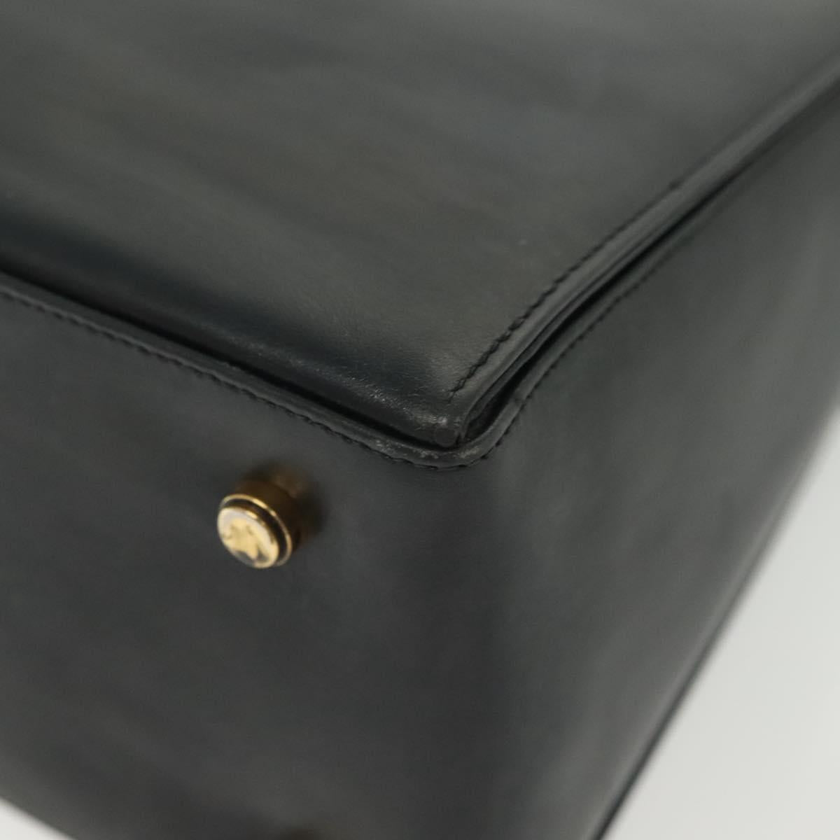 Salvatore Ferragamo Gancini Hand Bag Leather Navy Gold Auth 137969