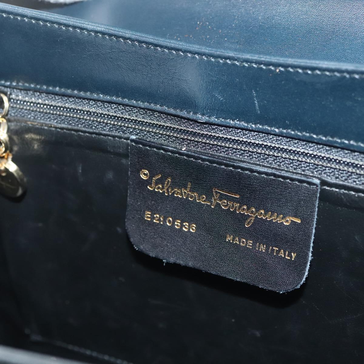 Salvatore Ferragamo Gancini Hand Bag Leather Navy Gold Auth 137969