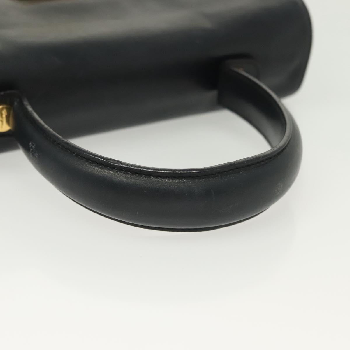 Salvatore Ferragamo Gancini Hand Bag Leather Navy Gold Auth 137969