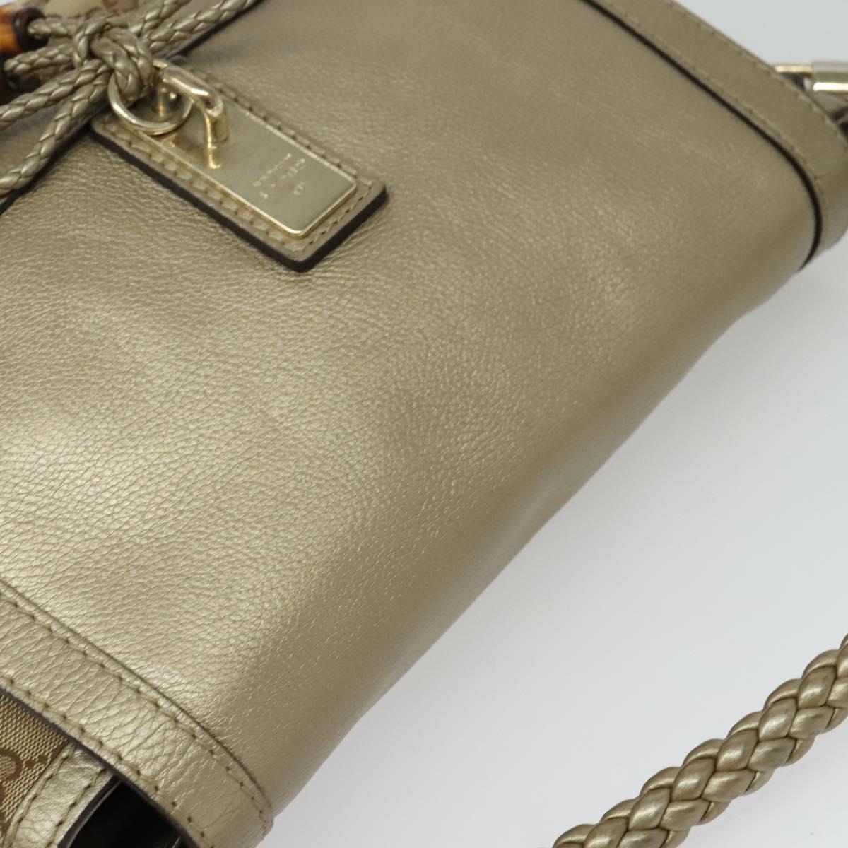 GUCCI GG Canvas Bamboo Shoulder Bag Beige Gold 282301 Auth 137972