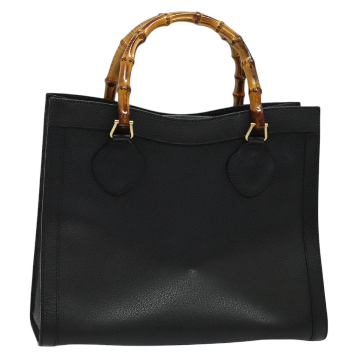 GUCCI Bamboo Hand Bag Leather Black Gold 002 1186 0260 Auth 137974