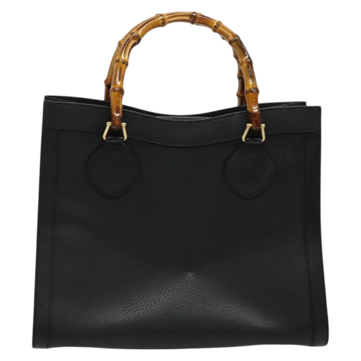 GUCCI Bamboo Hand Bag Leather Black Gold 002 1186 0260 Auth 137974