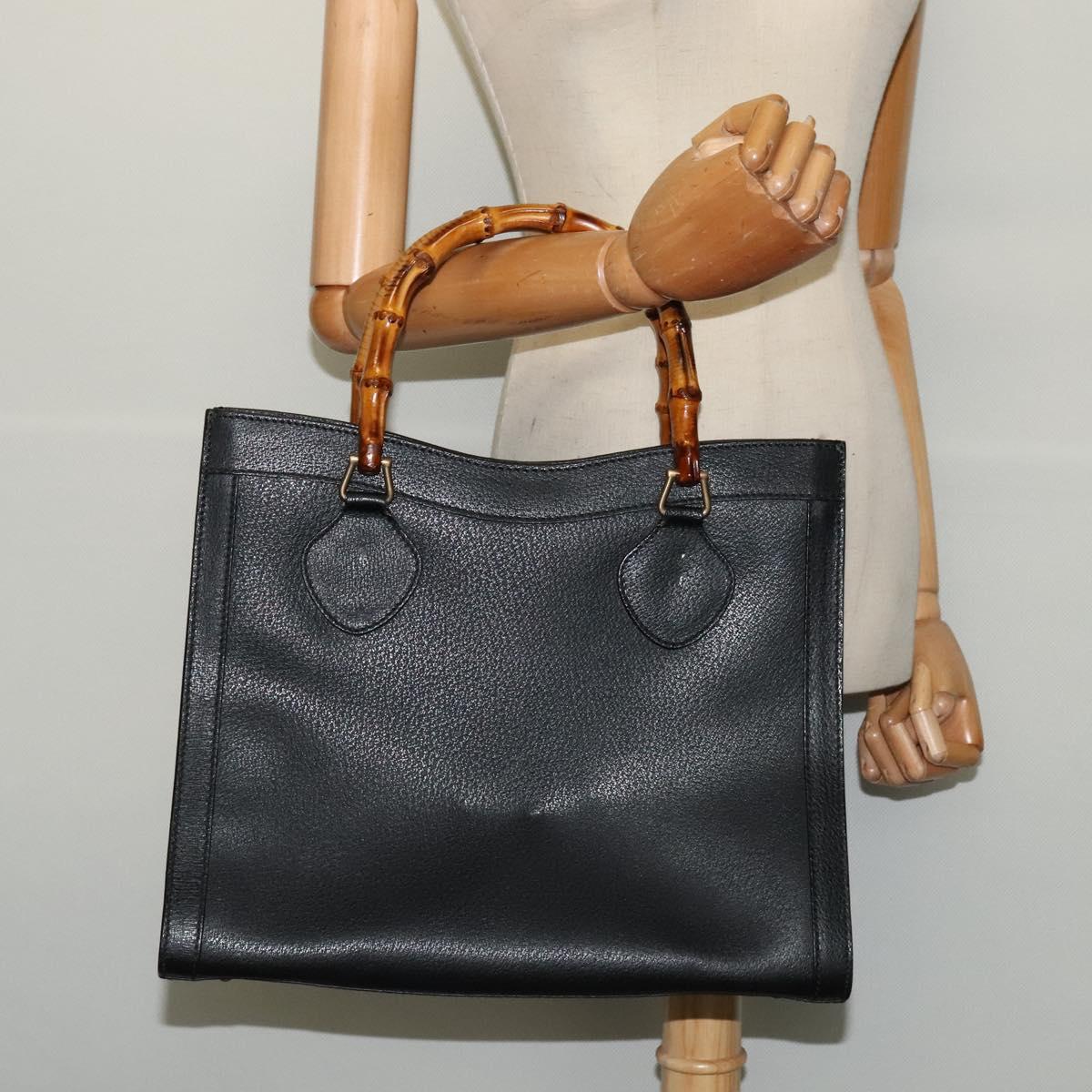 GUCCI Bamboo Hand Bag Leather Black Gold 002 1186 0260 Auth 137974