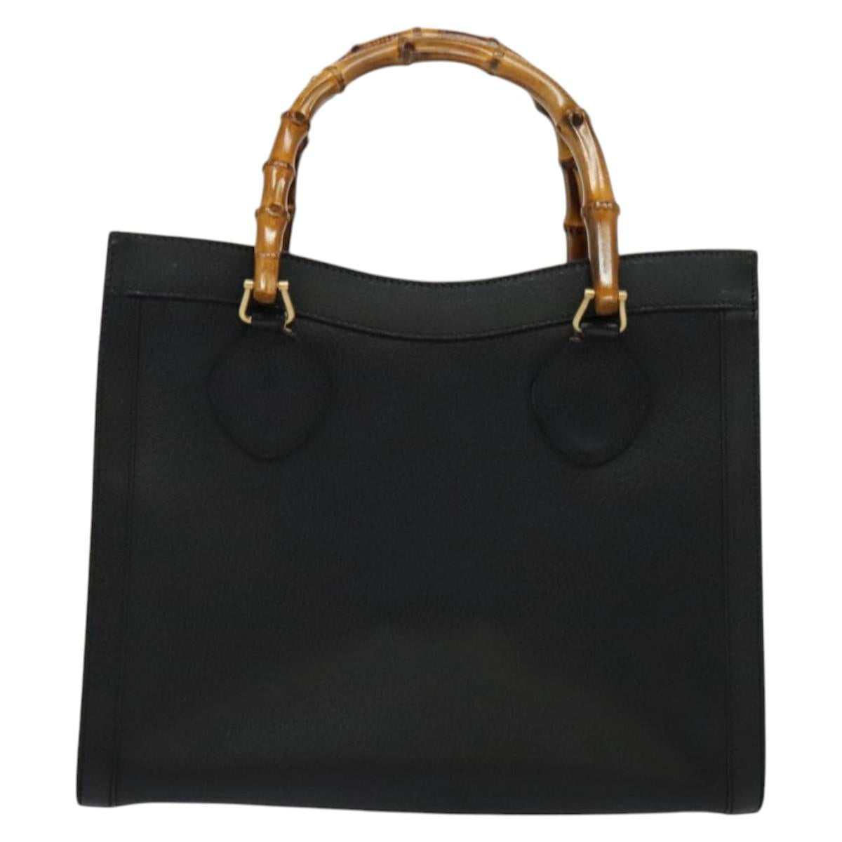 GUCCI Bamboo Hand Bag Leather Black Gold 002 1186 0260 Auth 137974