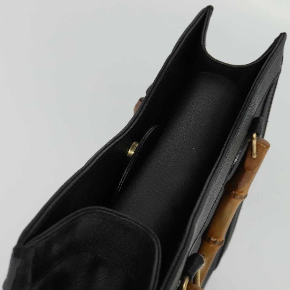 GUCCI Bamboo Hand Bag Leather Black Gold 002 1186 0260 Auth 137974