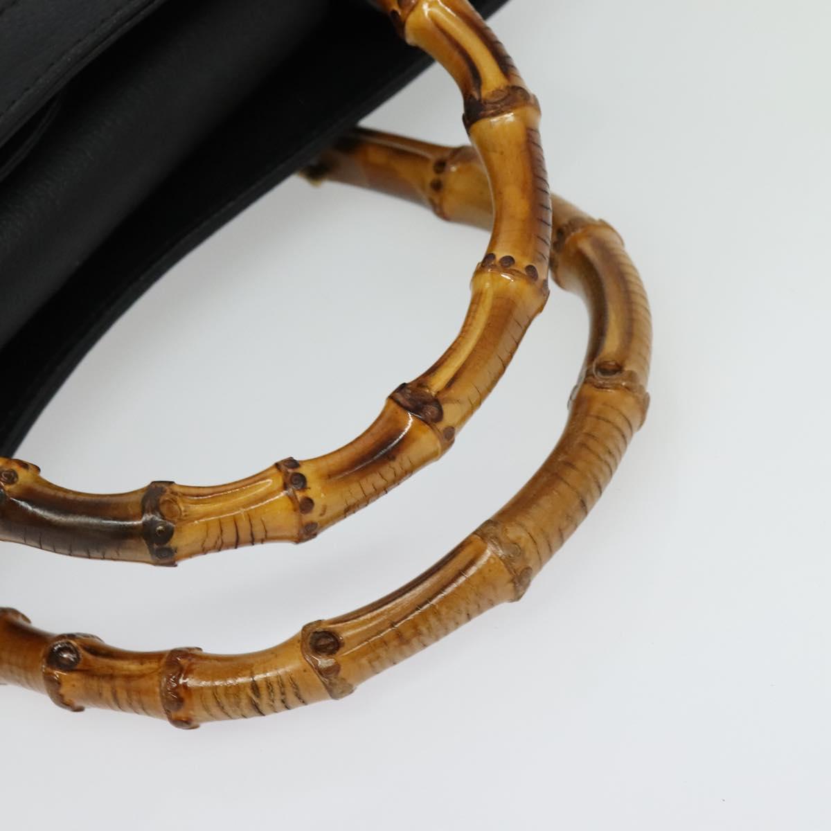 GUCCI Bamboo Hand Bag Leather Black Gold 002 1186 0260 Auth 137974