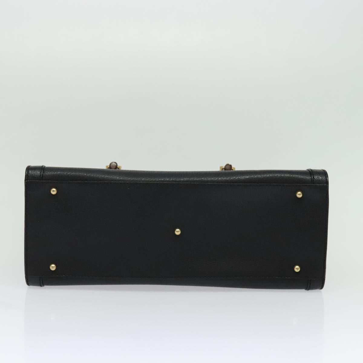 GUCCI Bamboo Hand Bag Leather Black Gold 002 1186 0260 Auth 137974