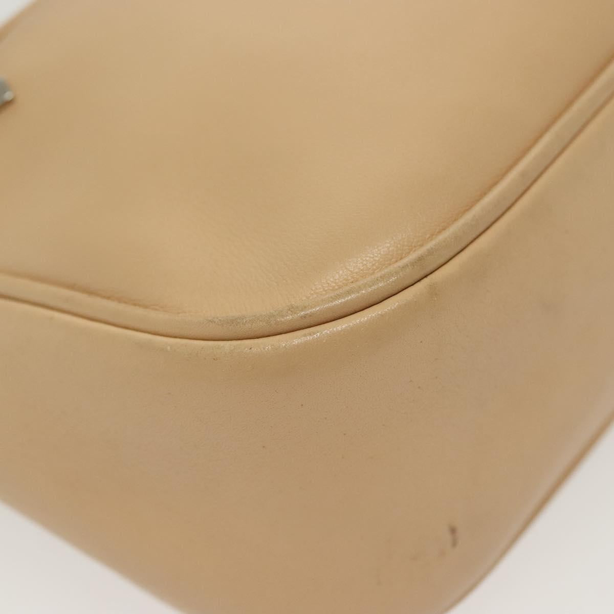 GUCCI Bamboo Shoulder Bag Leather Beige Silver 001 3865 Auth 137980