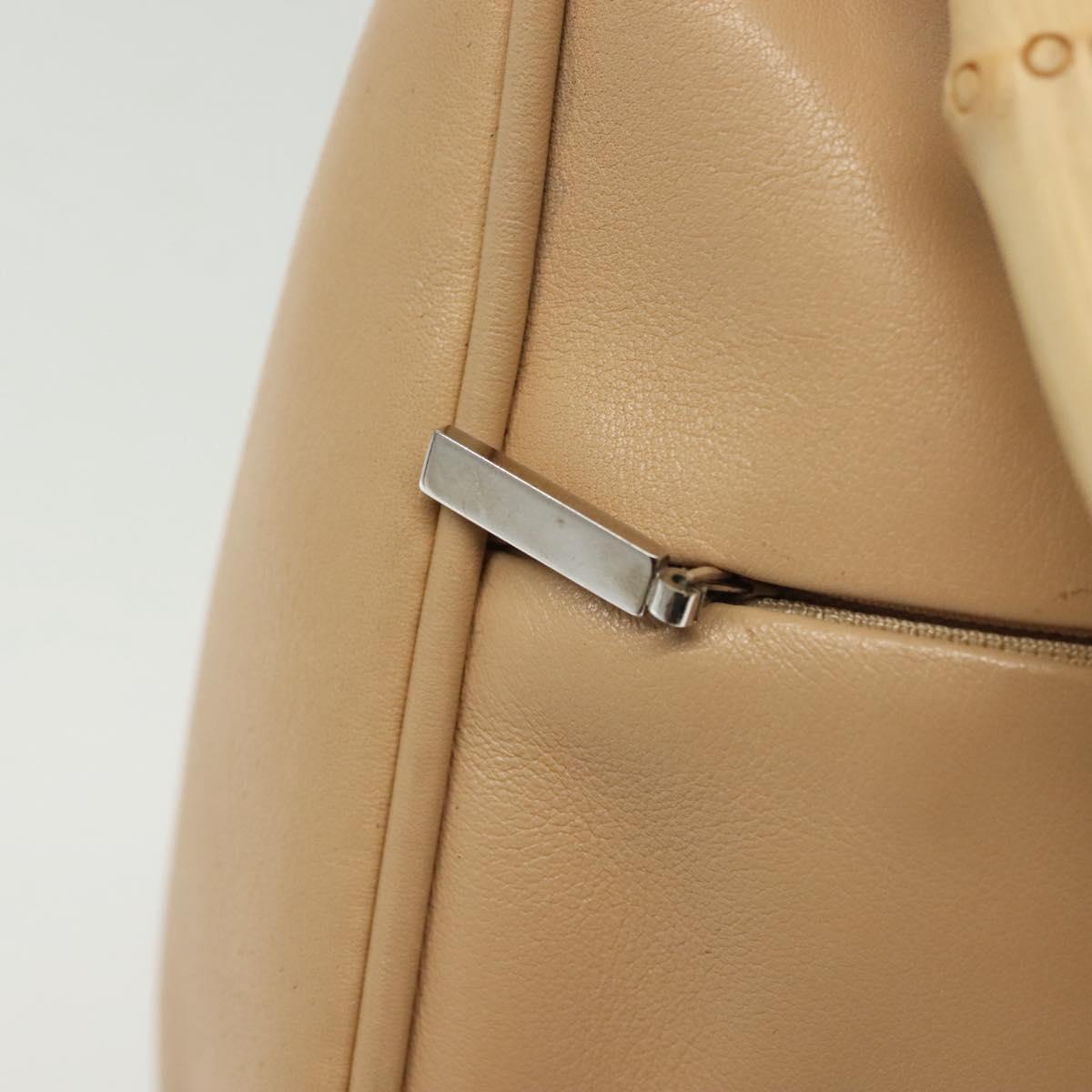 GUCCI Bamboo Shoulder Bag Leather Beige Silver 001 3865 Auth 137980