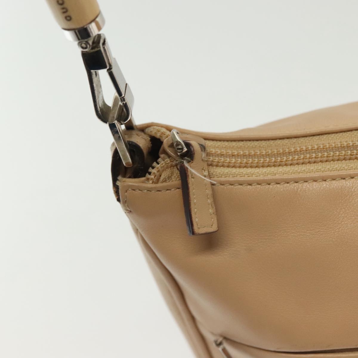 GUCCI Bamboo Shoulder Bag Leather Beige Silver 001 3865 Auth 137980