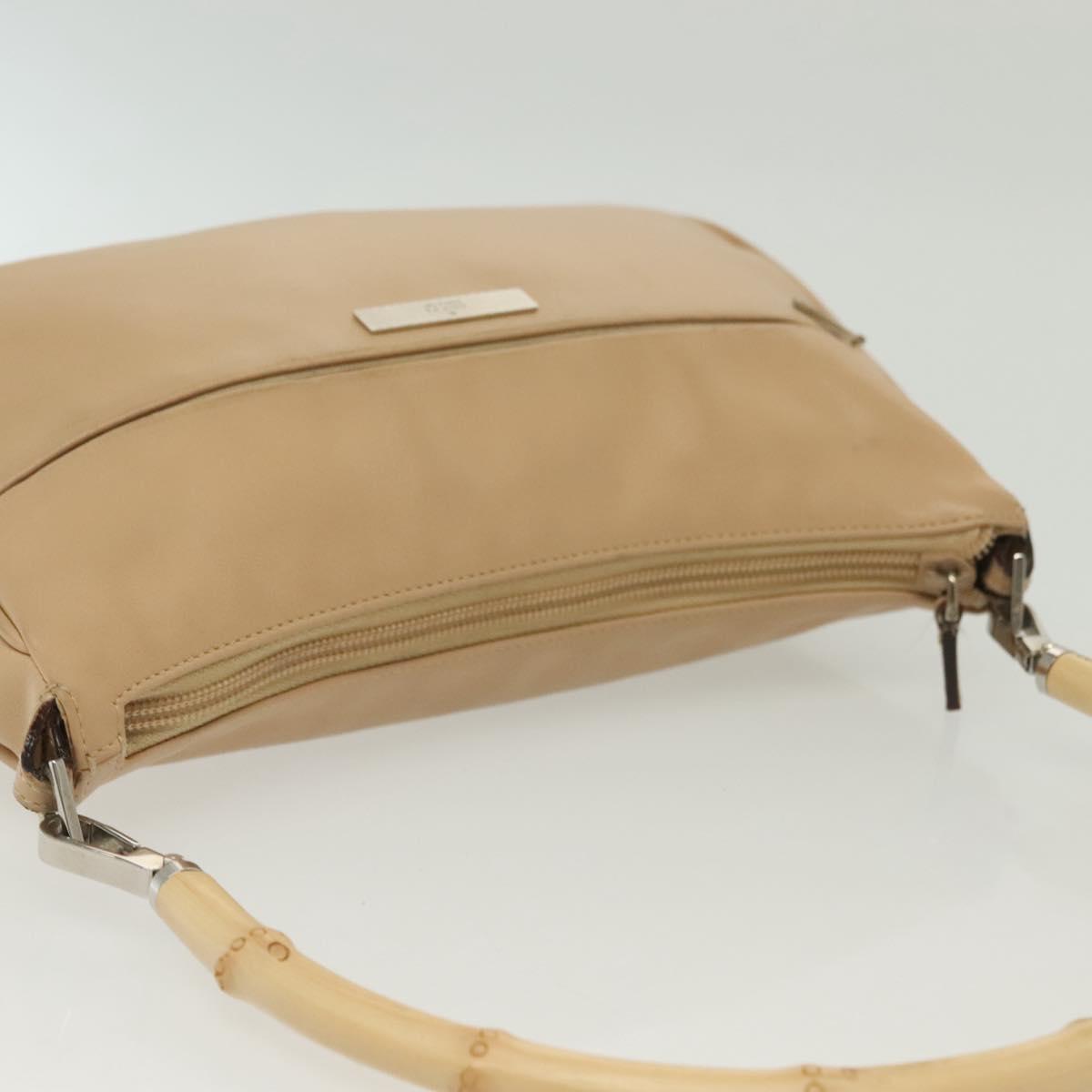 GUCCI Bamboo Shoulder Bag Leather Beige Silver 001 3865 Auth 137980