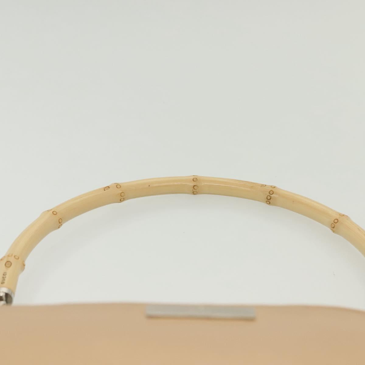 GUCCI Bamboo Shoulder Bag Leather Beige Silver 001 3865 Auth 137980