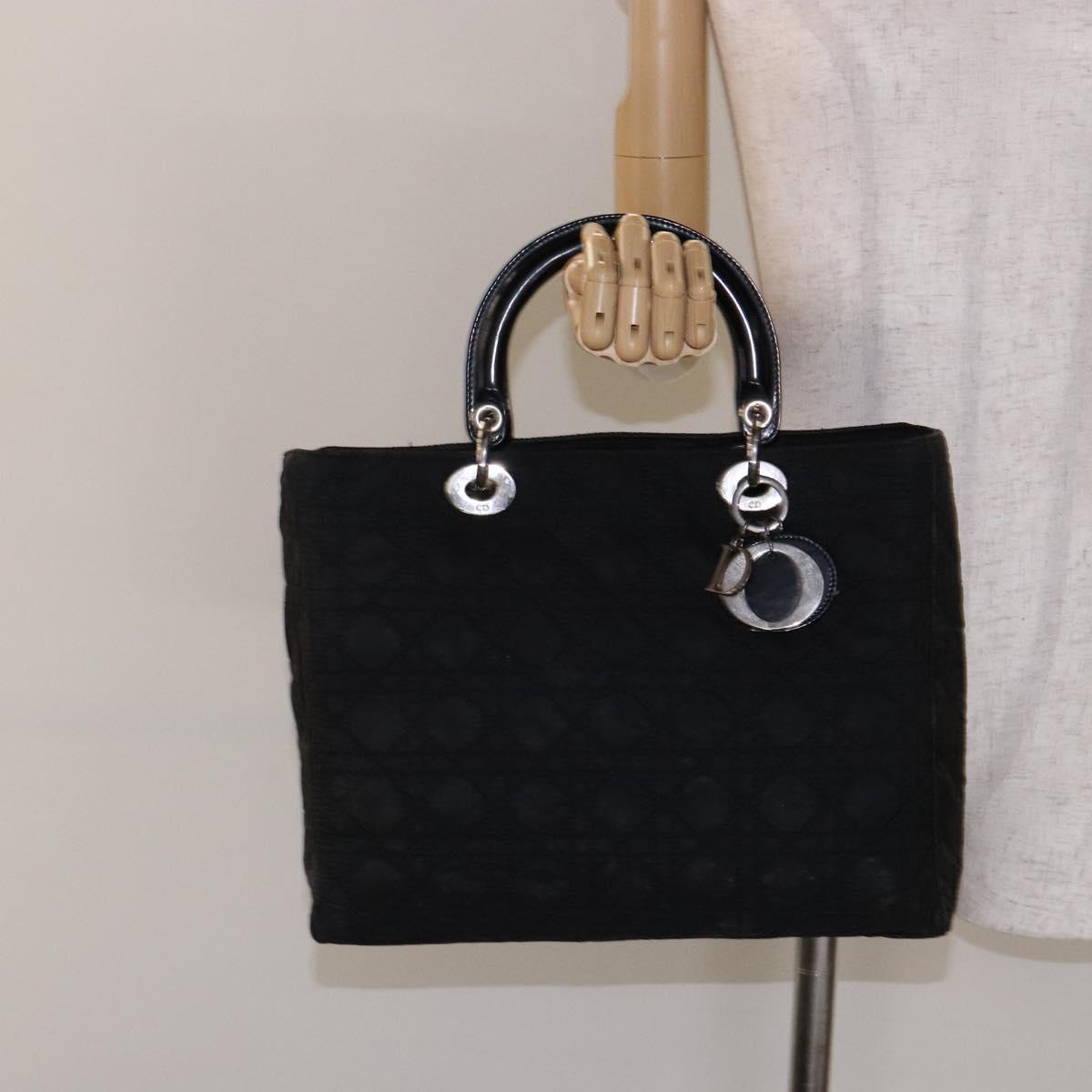 Christian Dior Canage Hand Bag Nylon Black Silver Auth 137984