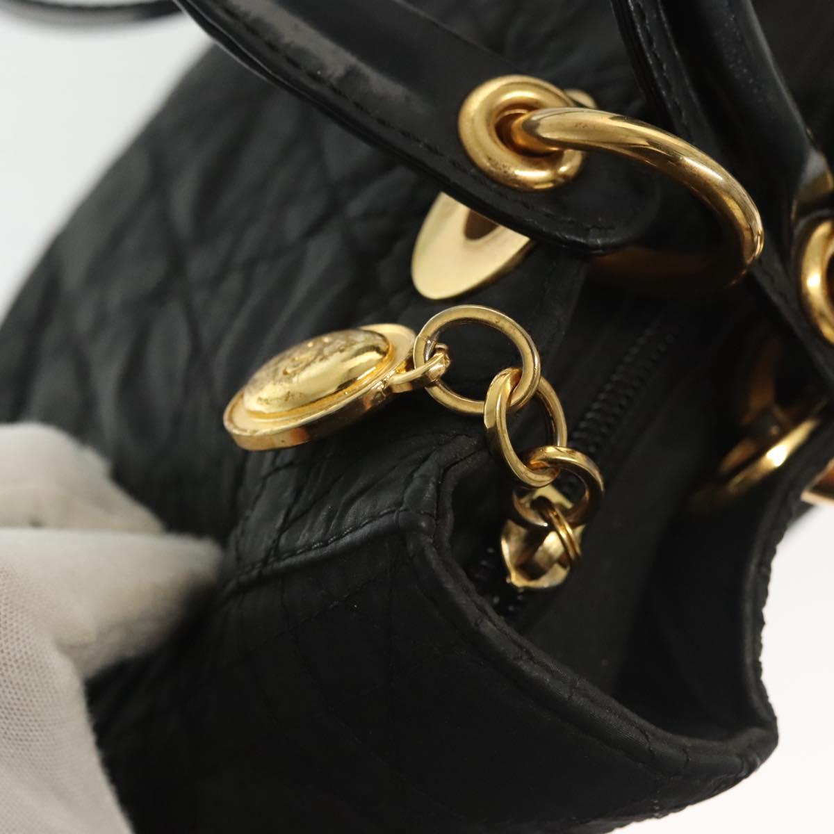 Christian Dior Canage Hand Bag Nylon 2way Black Gold Auth 137985