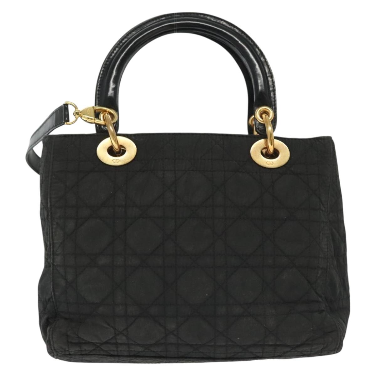 Christian Dior Canage Hand Bag Nylon 2way Black Gold Auth 137985