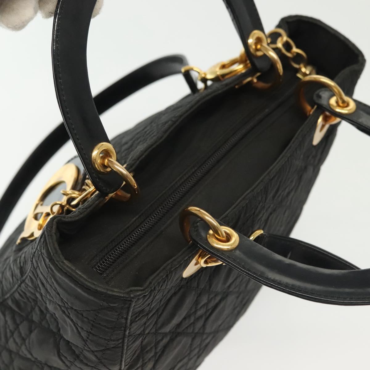 Christian Dior Canage Hand Bag Nylon 2way Black Gold Auth 137985