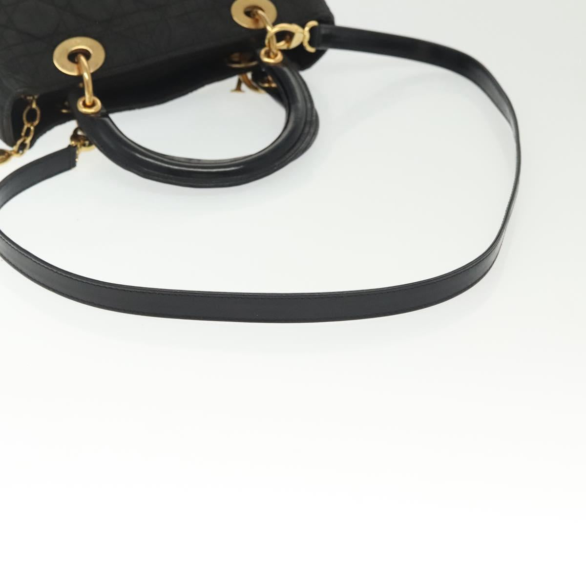 Christian Dior Canage Hand Bag Nylon 2way Black Gold Auth 137985