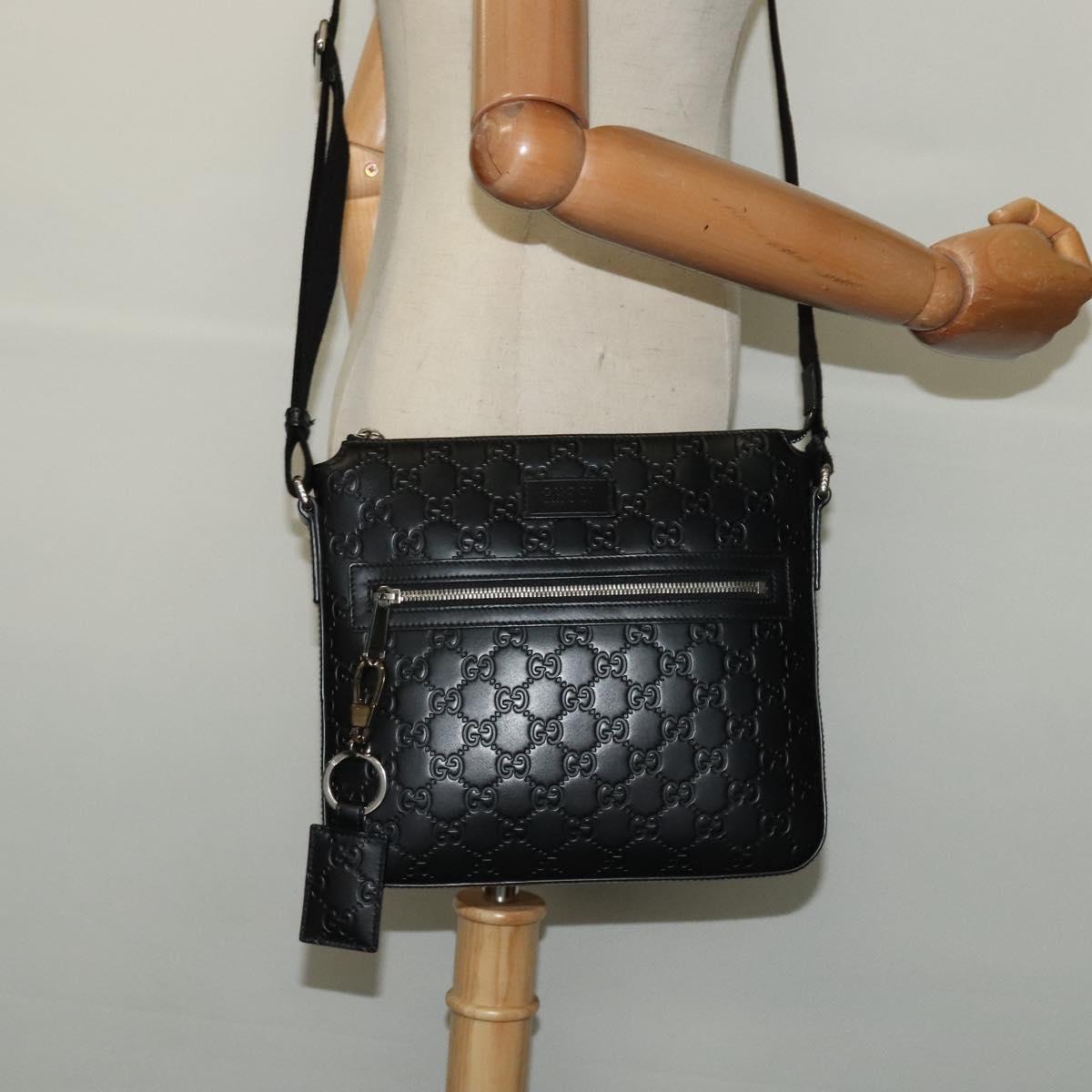 GUCCI GG Canvas Guccissima Shoulder Bag Leather Silver Black 406410 Auth 137990