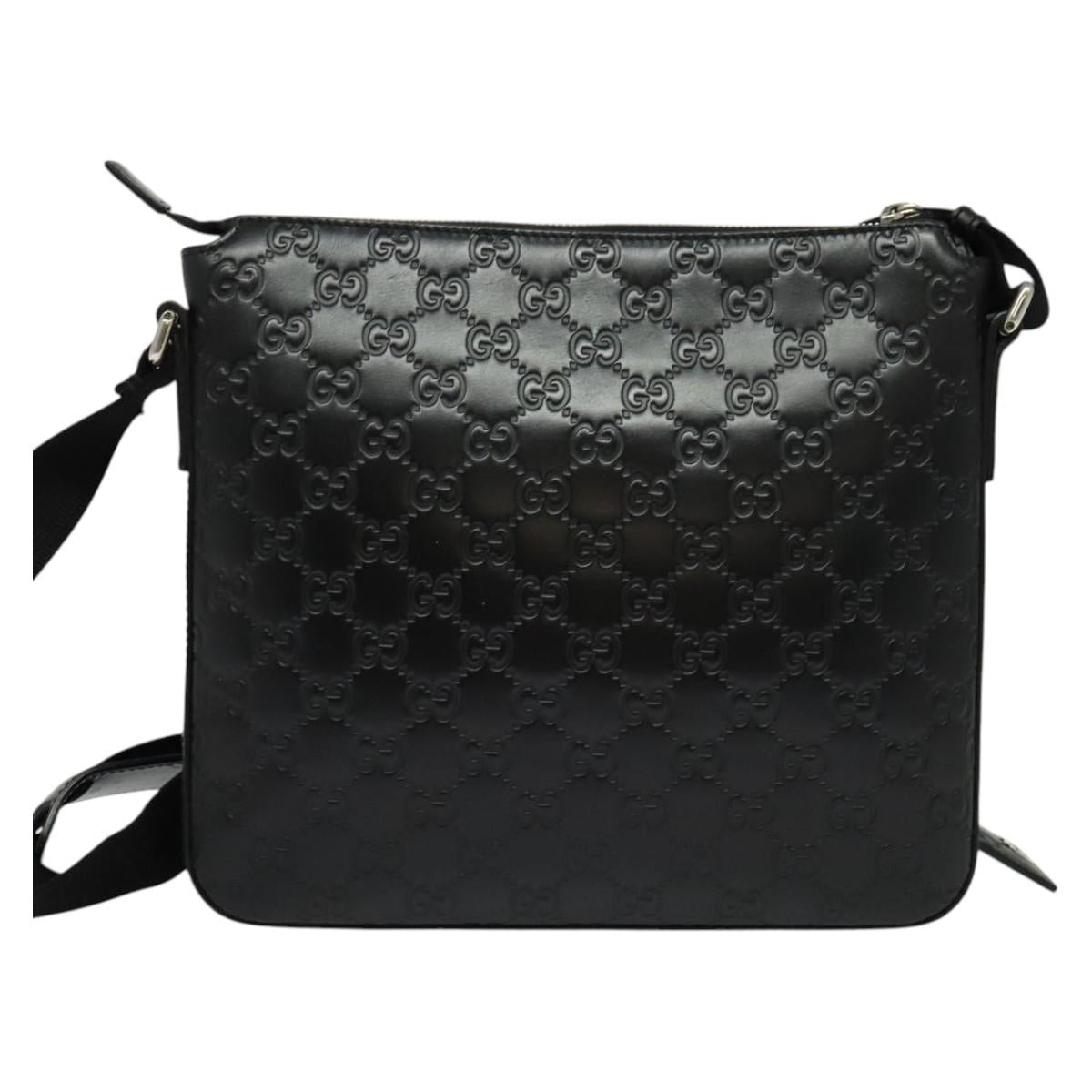GUCCI GG Canvas Guccissima Shoulder Bag Leather Silver Black 406410 Auth 137990