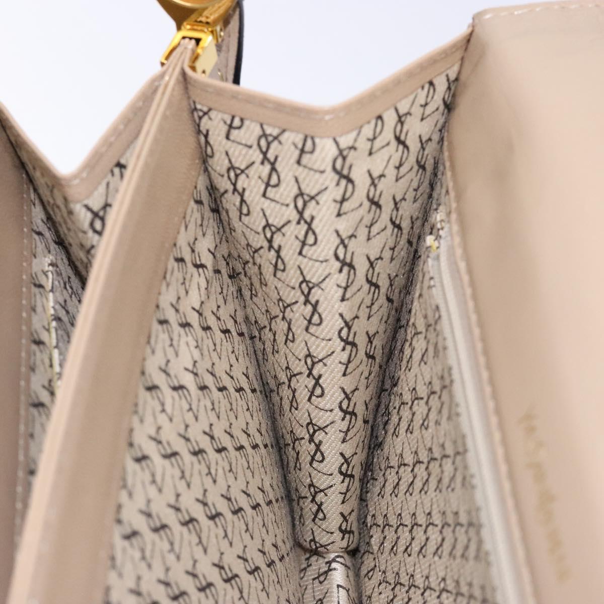 SAINT LAURENT Embossing Shoulder Bag Leather Beige Gold Auth 137993