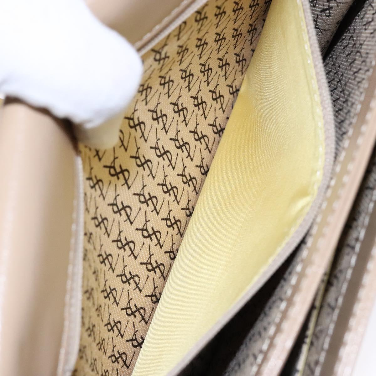 SAINT LAURENT Embossing Shoulder Bag Leather Beige Gold Auth 137993