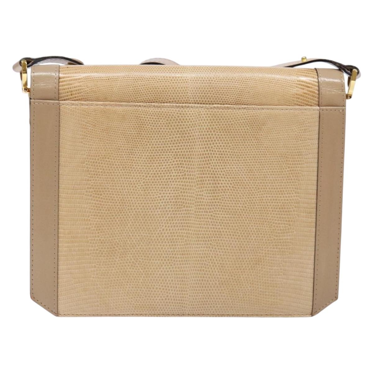 SAINT LAURENT Embossing Shoulder Bag Leather Beige Gold Auth 137993