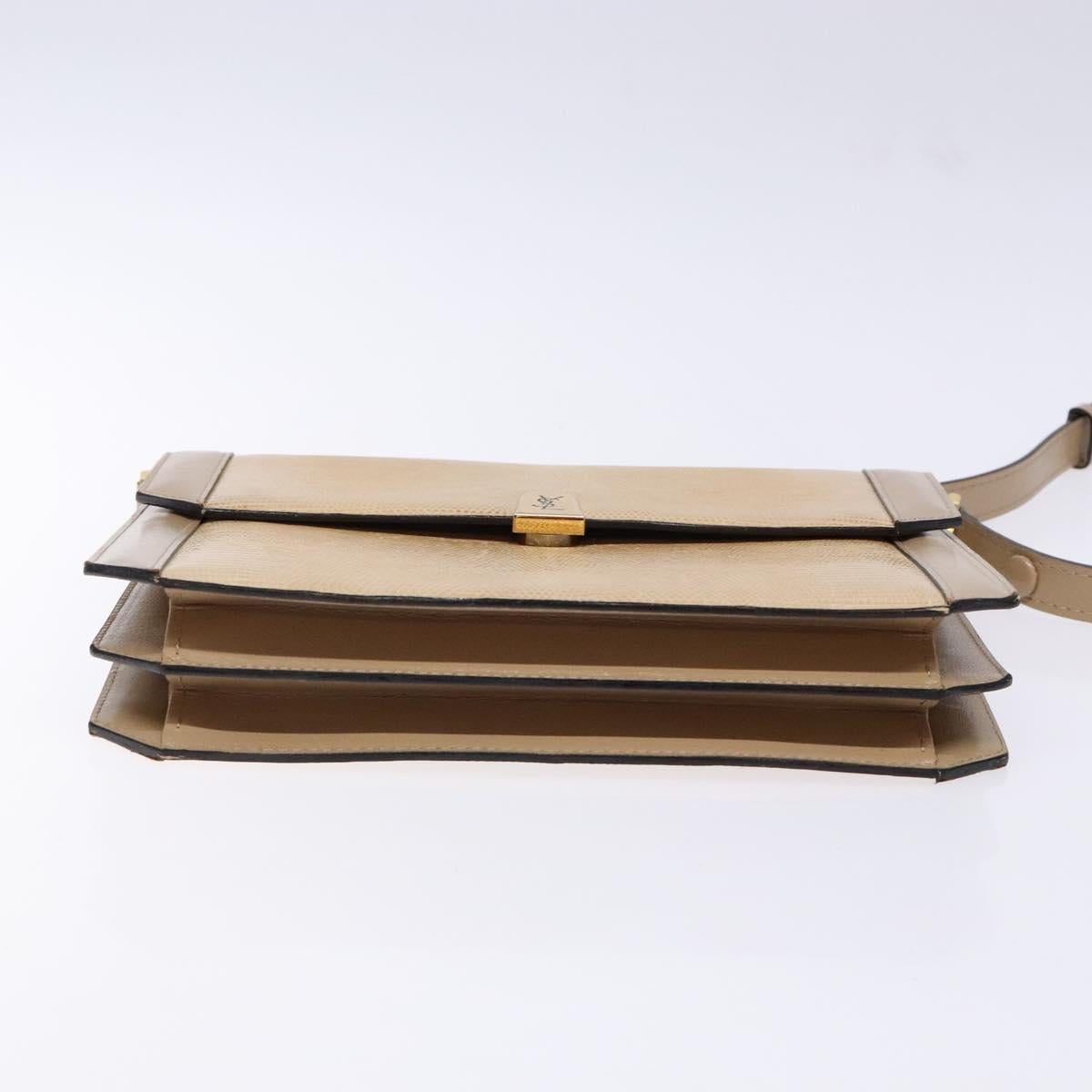 SAINT LAURENT Embossing Shoulder Bag Leather Beige Gold Auth 137993