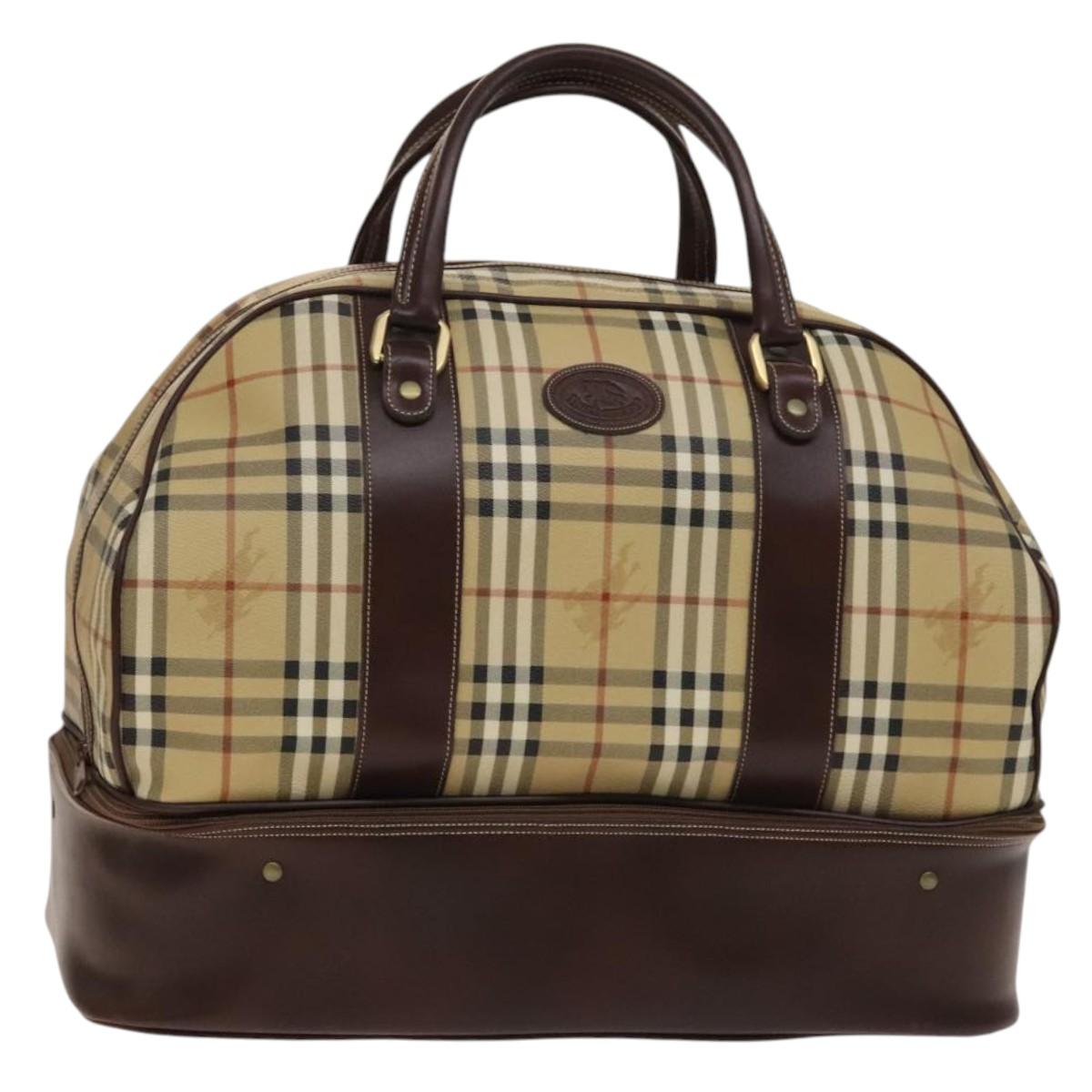 Burberrys Nova Check Boston Bag PVC Beige Gold Auth 137994