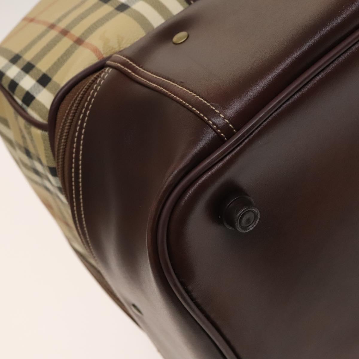 Burberrys Nova Check Boston Bag PVC Beige Gold Auth 137994
