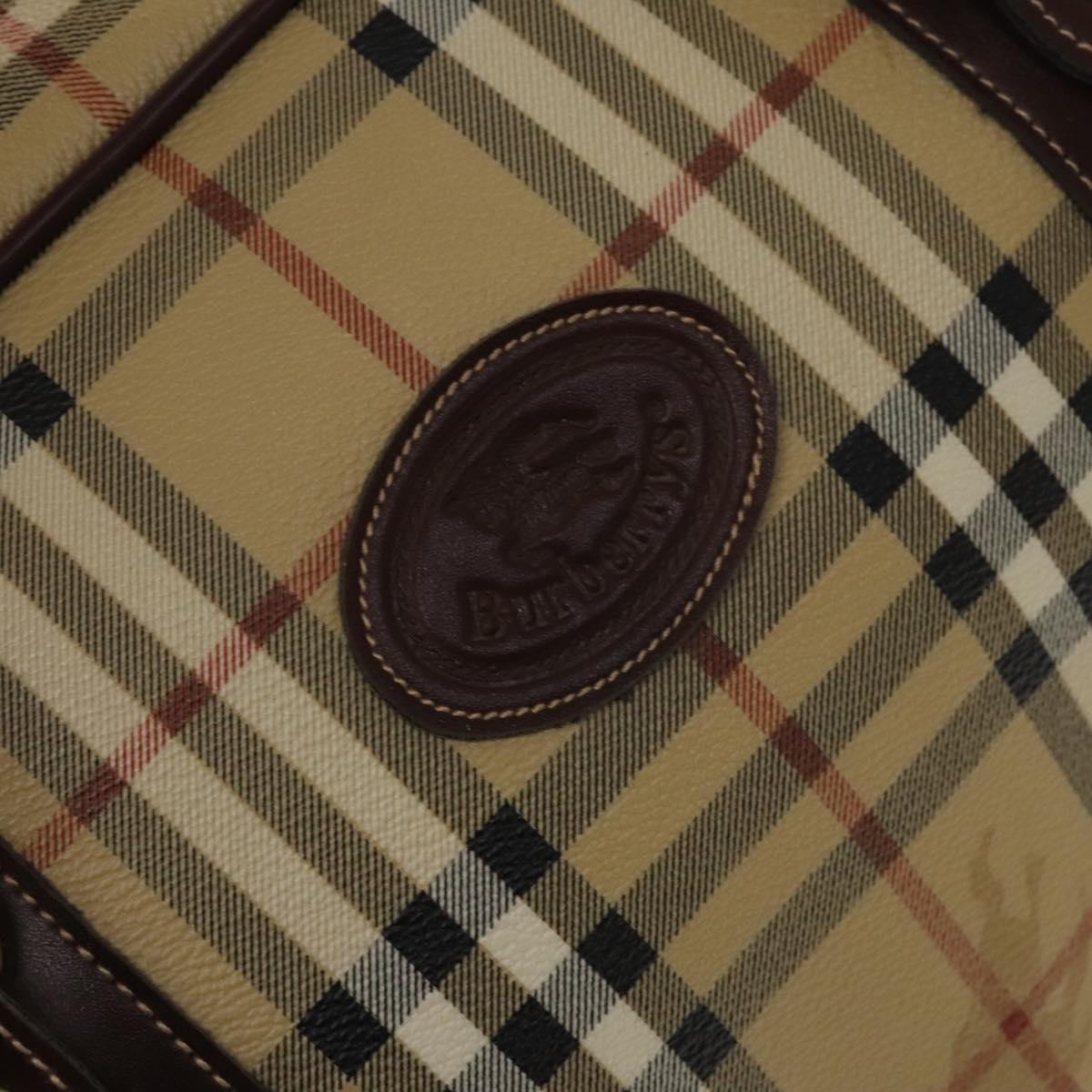 Burberrys Nova Check Boston Bag PVC Beige Gold Auth 137994