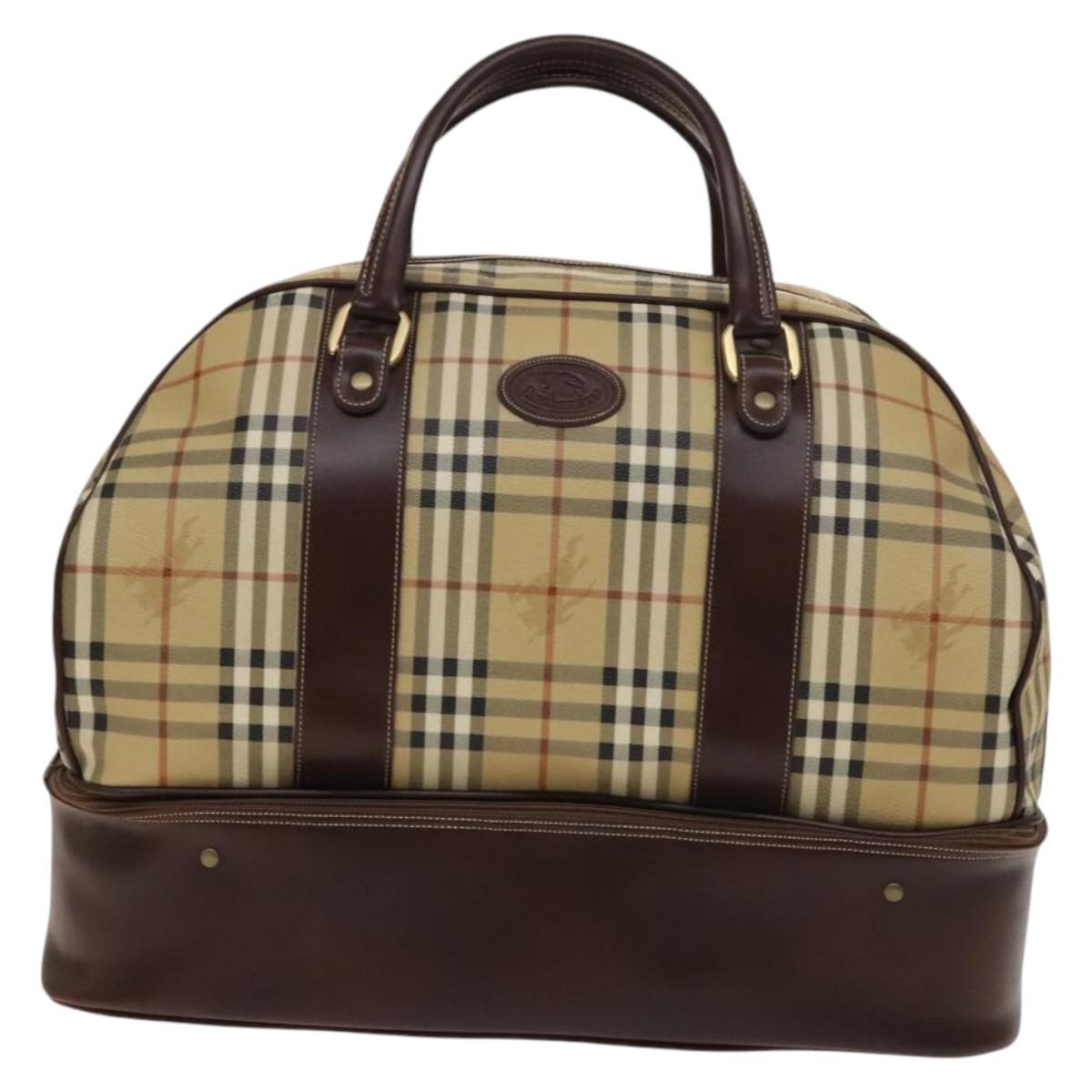 Burberrys Nova Check Boston Bag PVC Beige Gold Auth 137994