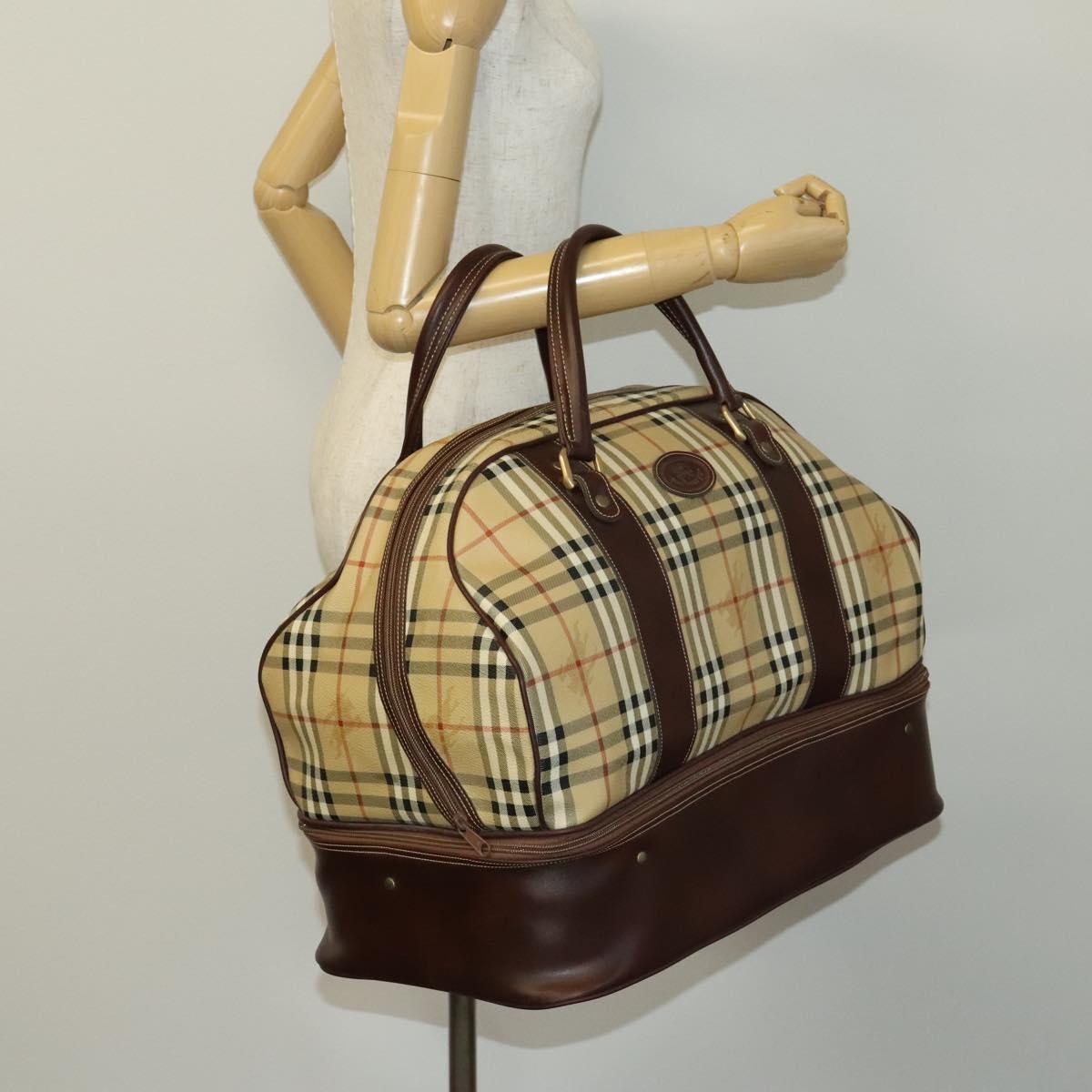 Burberrys Nova Check Boston Bag PVC Beige Gold Auth 137994