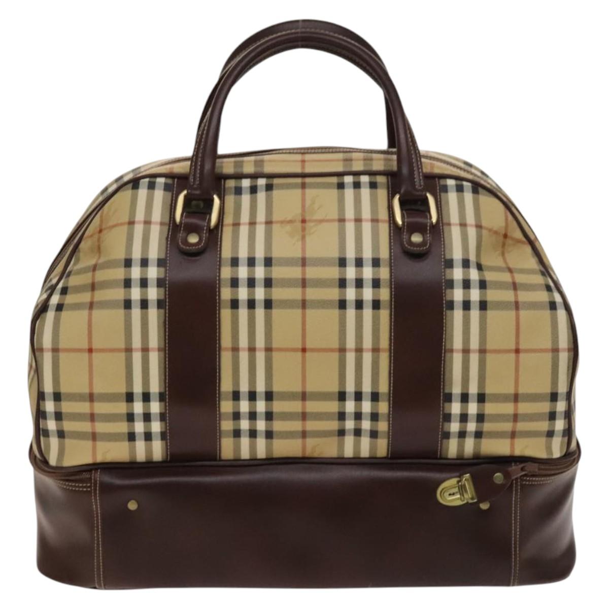 Burberrys Nova Check Boston Bag PVC Beige Gold Auth 137994