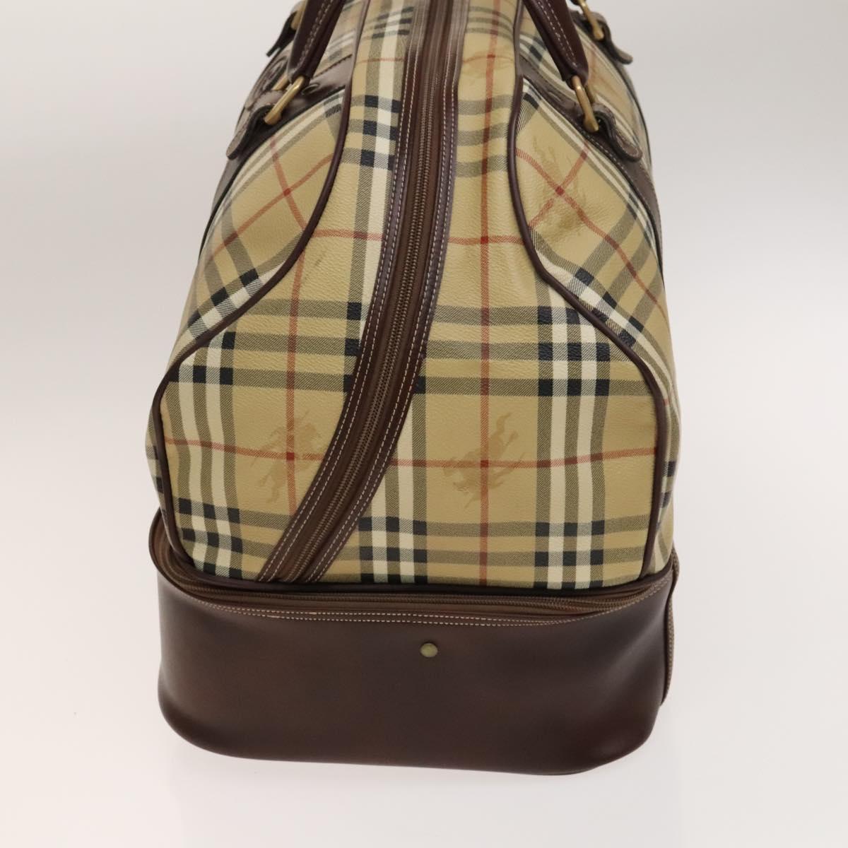 Burberrys Nova Check Boston Bag PVC Beige Gold Auth 137994
