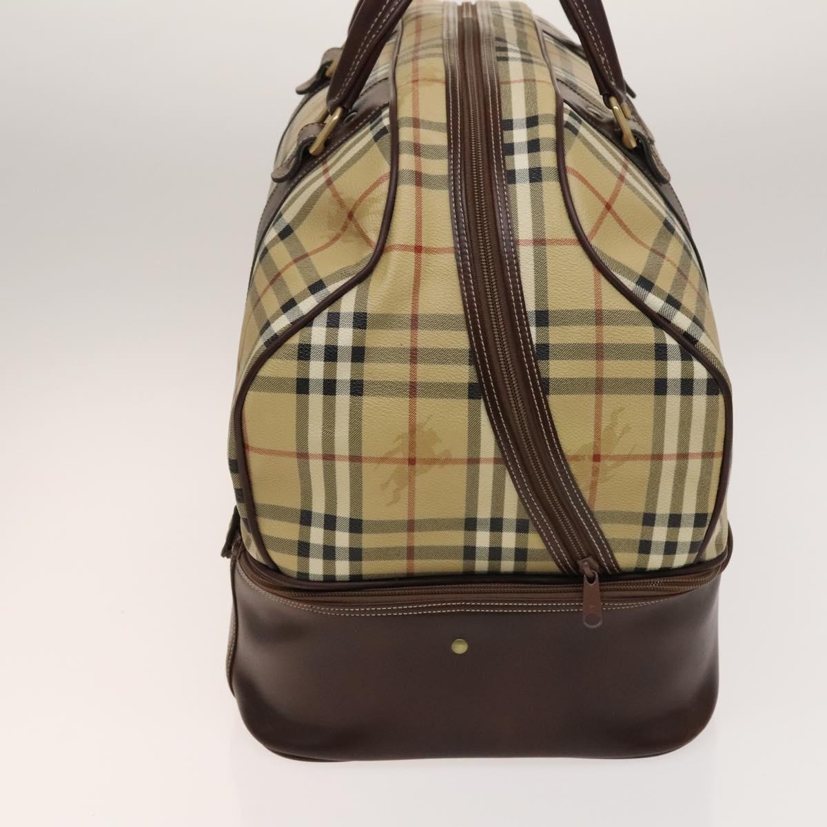 Burberrys Nova Check Boston Bag PVC Beige Gold Auth 137994