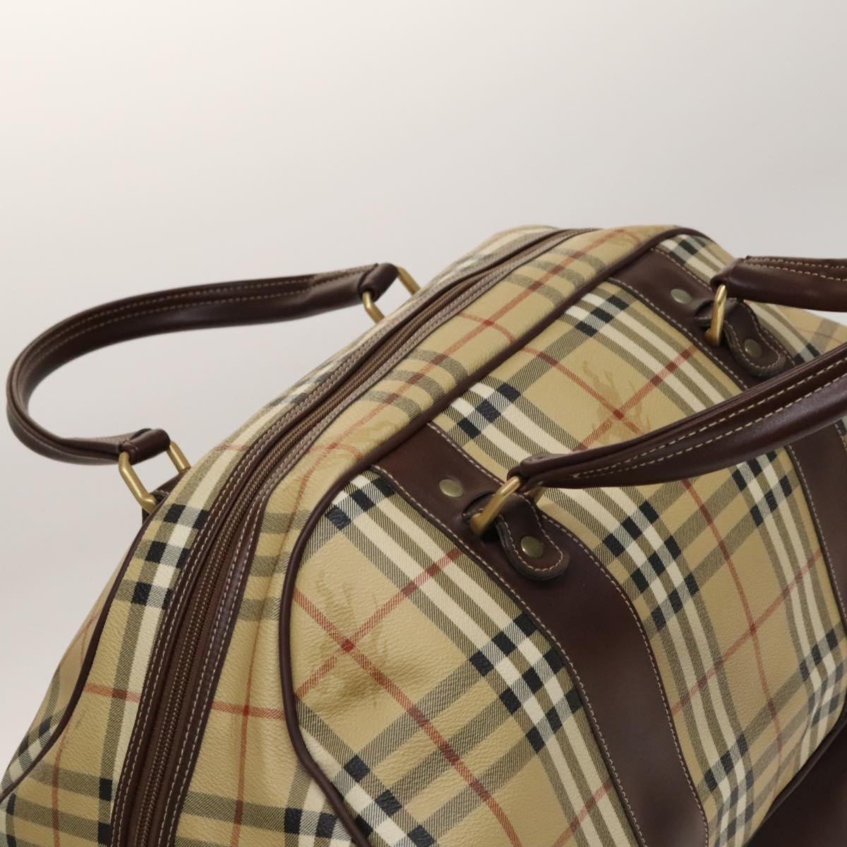 Burberrys Nova Check Boston Bag PVC Beige Gold Auth 137994