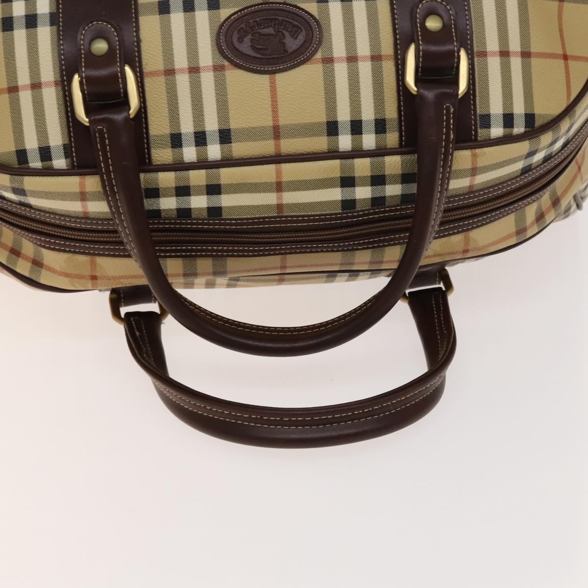 Burberrys Nova Check Boston Bag PVC Beige Gold Auth 137994