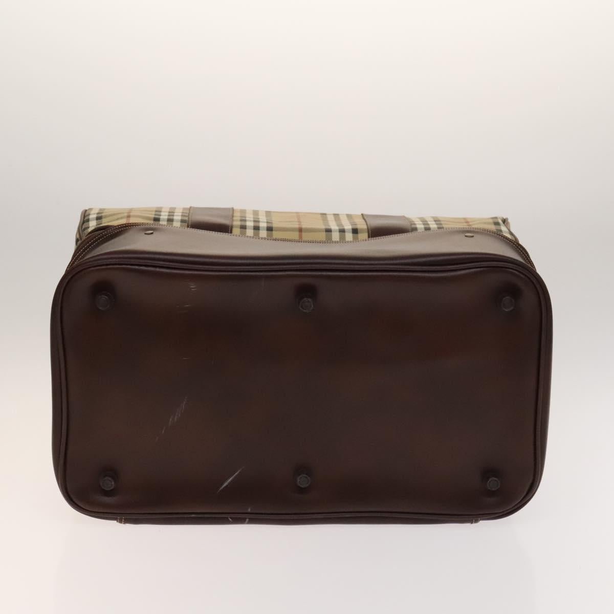 Burberrys Nova Check Boston Bag PVC Beige Gold Auth 137994