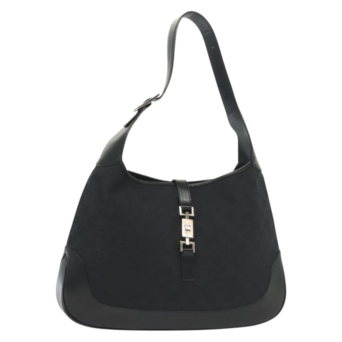 GUCCI GG Canvas Jackie Shoulder Bag Black Silver 001 3346 Auth 137999