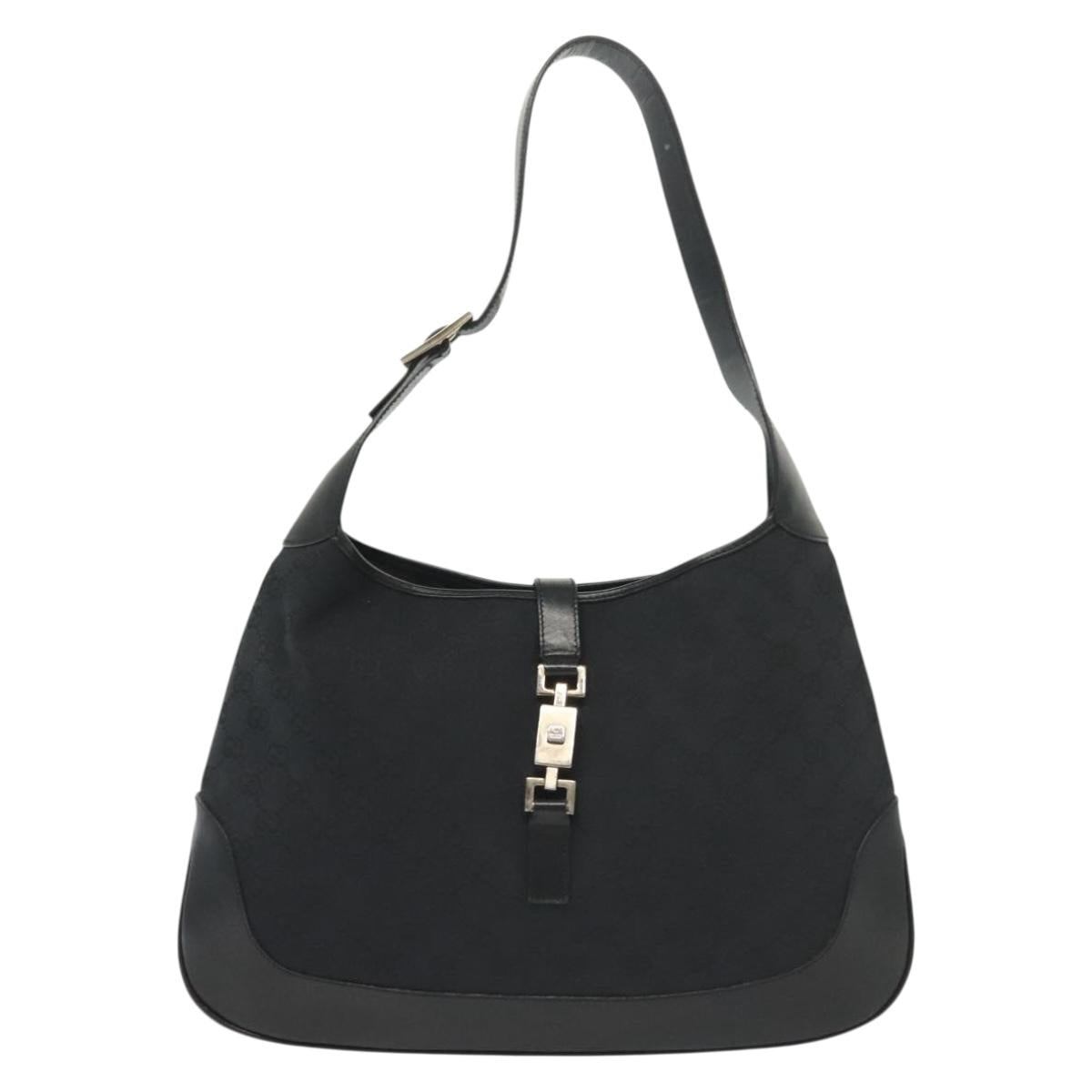 GUCCI GG Canvas Jackie Shoulder Bag Black Silver 001 3346 Auth 137999
