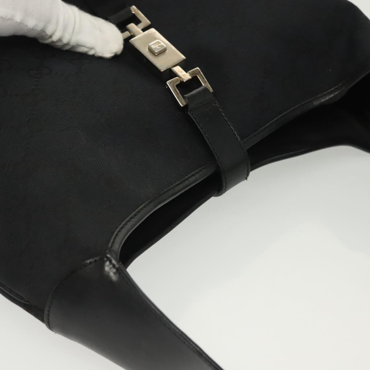 GUCCI GG Canvas Jackie Shoulder Bag Black Silver 001 3346 Auth 137999