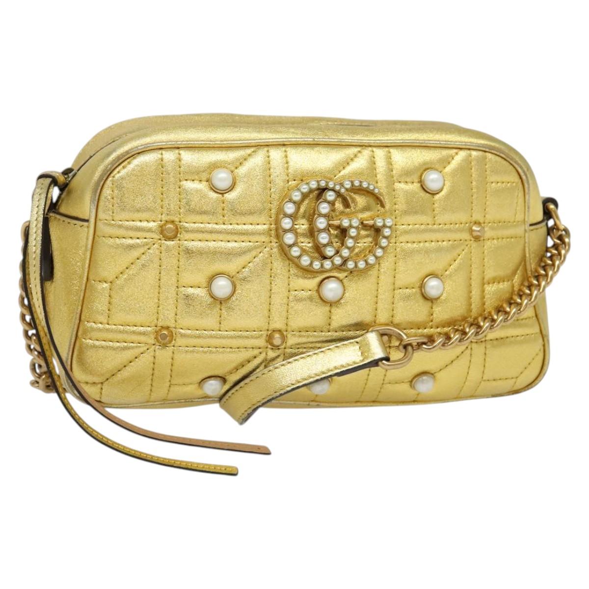 GUCCI GG Marmont Small Camera bag Chain Bag Leather Gold 447632 Auth 138001