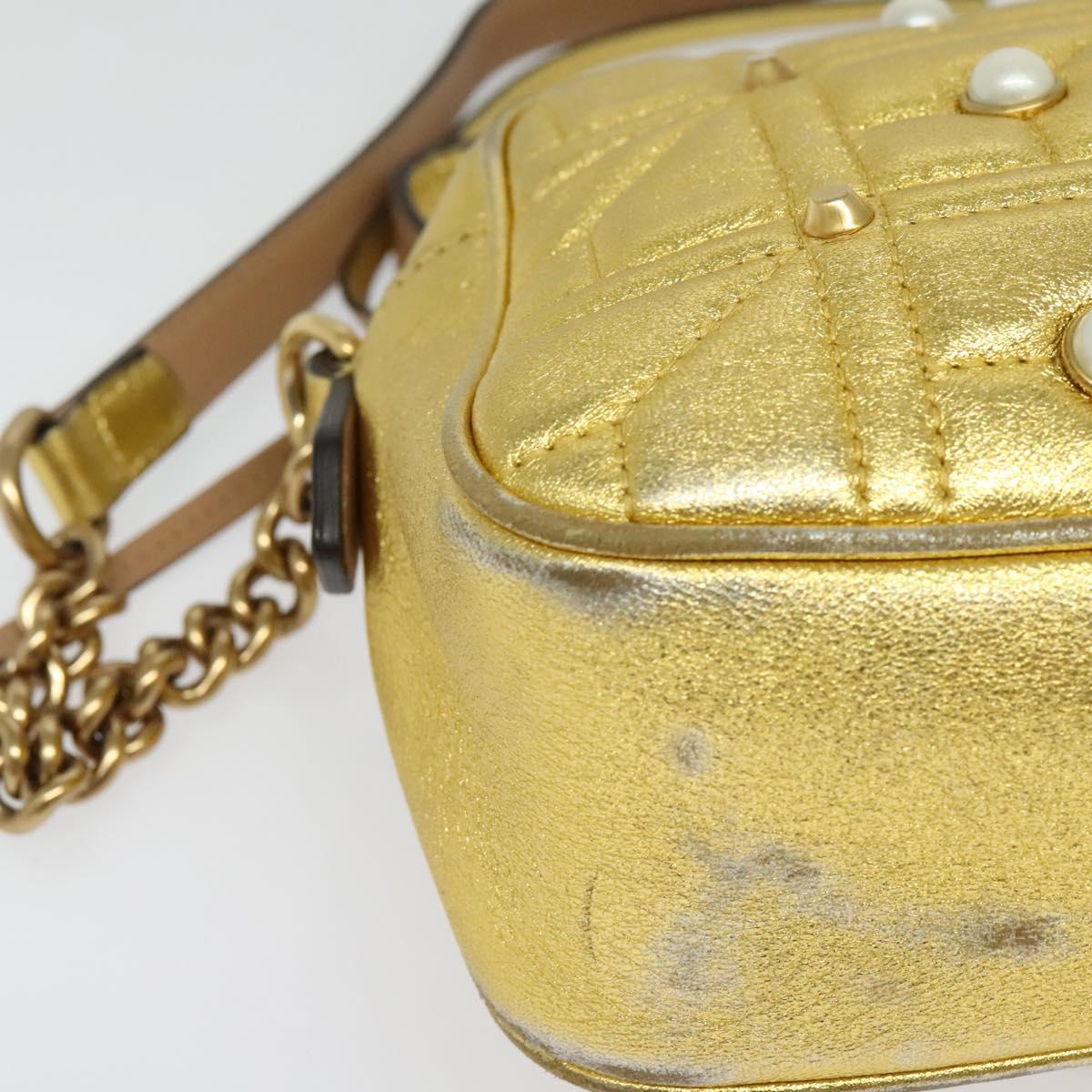 GUCCI GG Marmont Small Camera bag Chain Bag Leather Gold 447632 Auth 138001