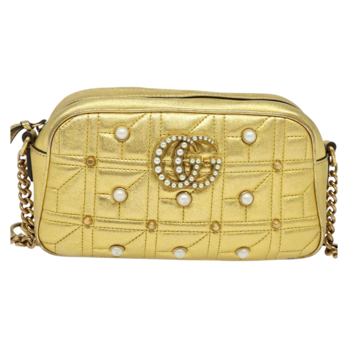 GUCCI GG Marmont Small Camera bag Chain Bag Leather Gold 447632 Auth 138001