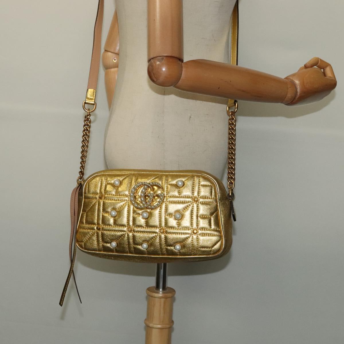 GUCCI GG Marmont Small Camera bag Chain Bag Leather Gold 447632 Auth 138001