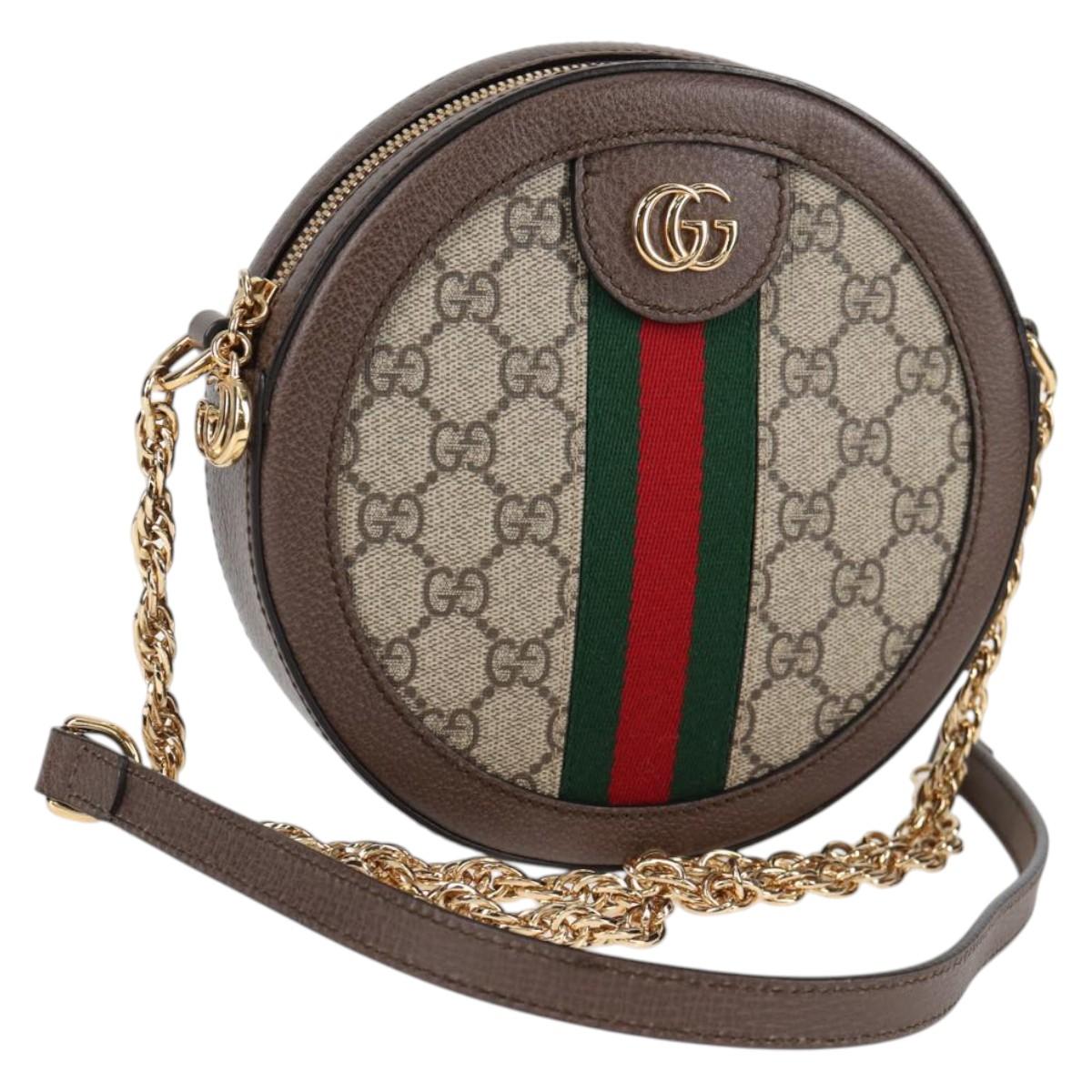 GUCCI GG Supreme Ophidia Chain Web Sherry Line Bag PVC Beige 550618 Auth 138002A