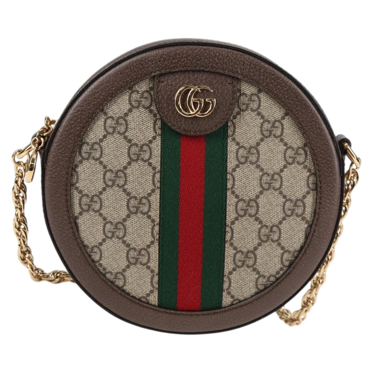 GUCCI GG Supreme Ophidia Chain Web Sherry Line Bag PVC Beige 550618 Auth 138002A