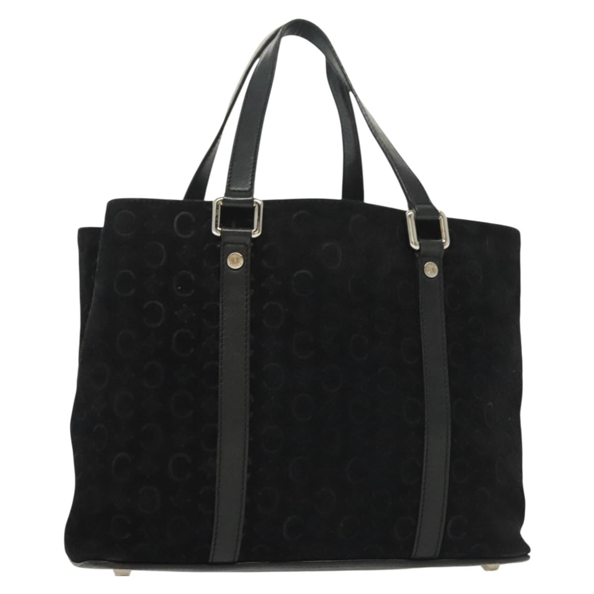 CELINE C Macadam Canvas Hand Bag Suede Black Silver Auth 138004